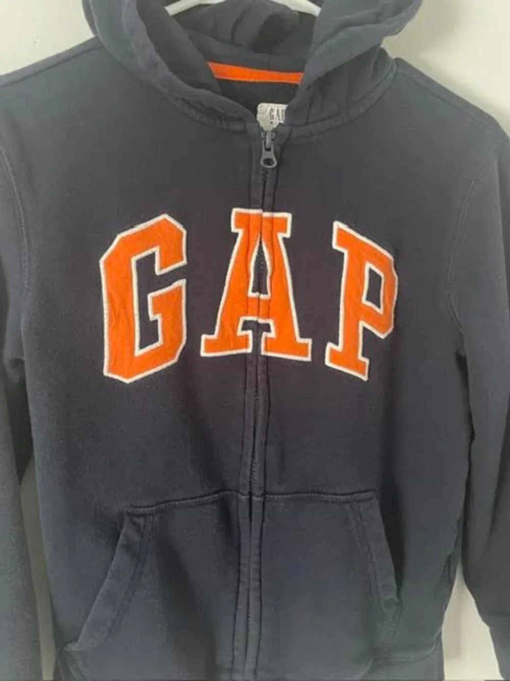 Gap Kids Navy Blue Orange Logo Full-Zip Fleece Hoodie – Size L
